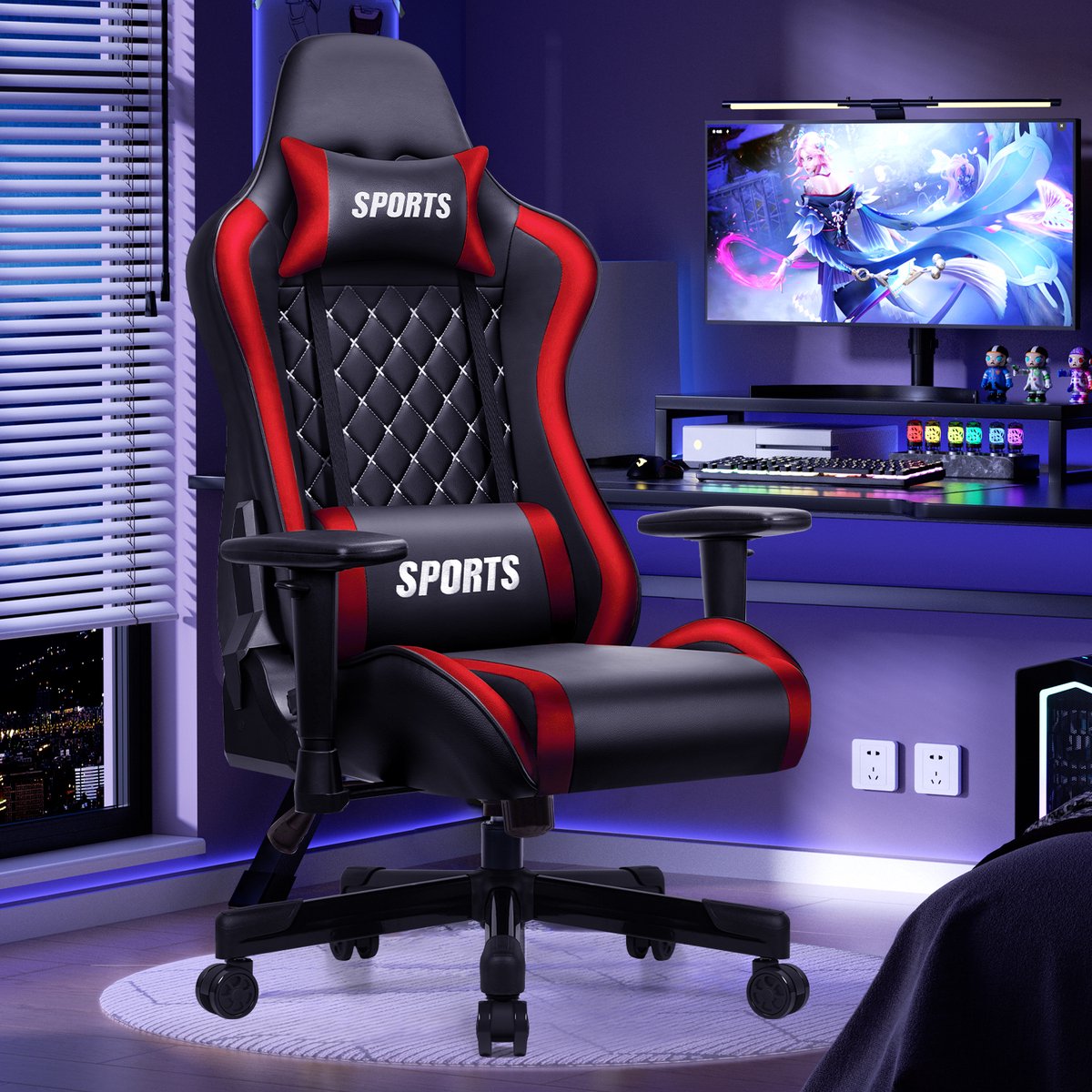 Hiaonyx gamestoel - gaming stoel - met 170° verstelbare rugleuning - In hoogte verstelbare armleuningen Game Stoel - Maximale Belastbaarheid 150kg - Rood