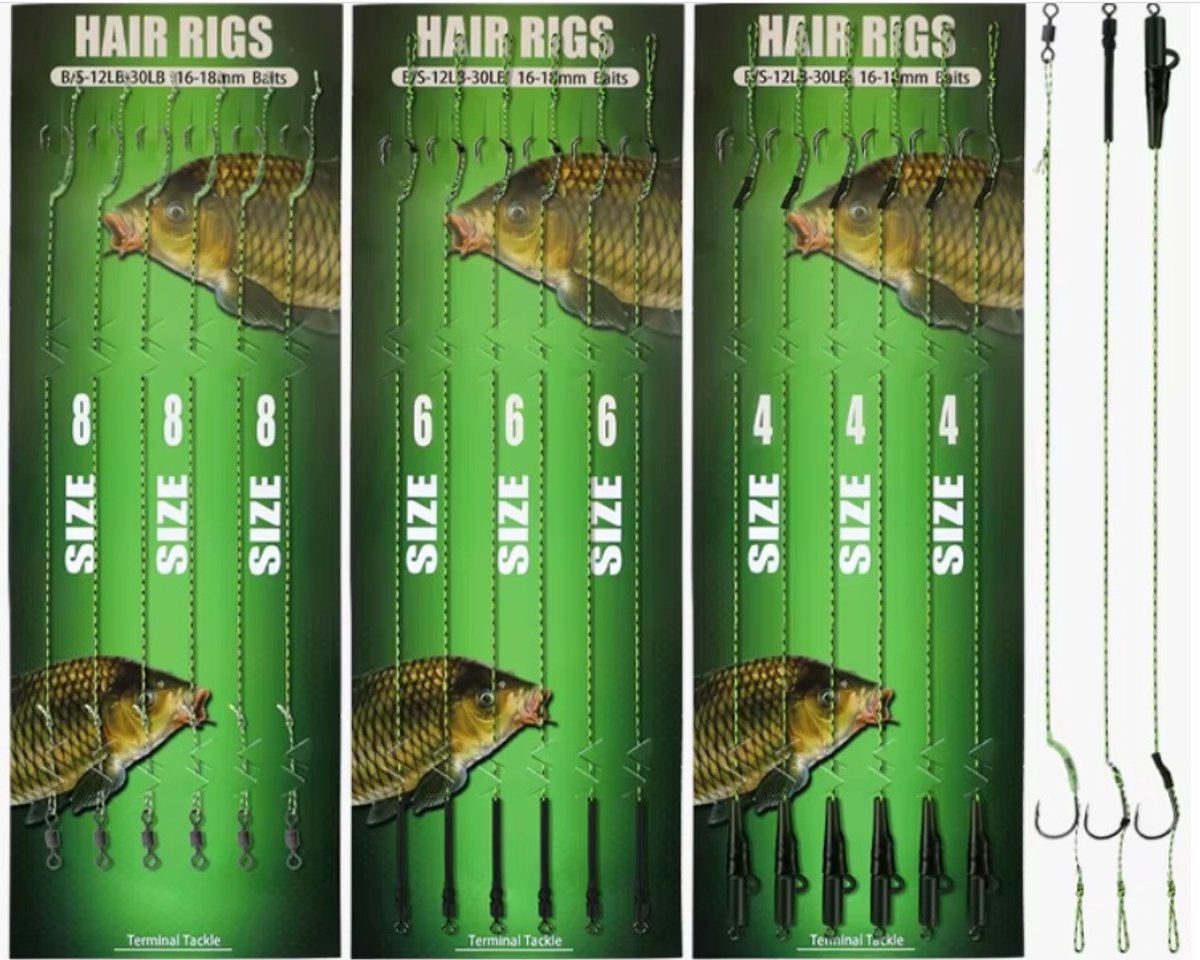 Terminal tackle Hair rigs Assortiment - maat 2 / 4 / 6 / 8 Karper Onderlijnen (4x6 )