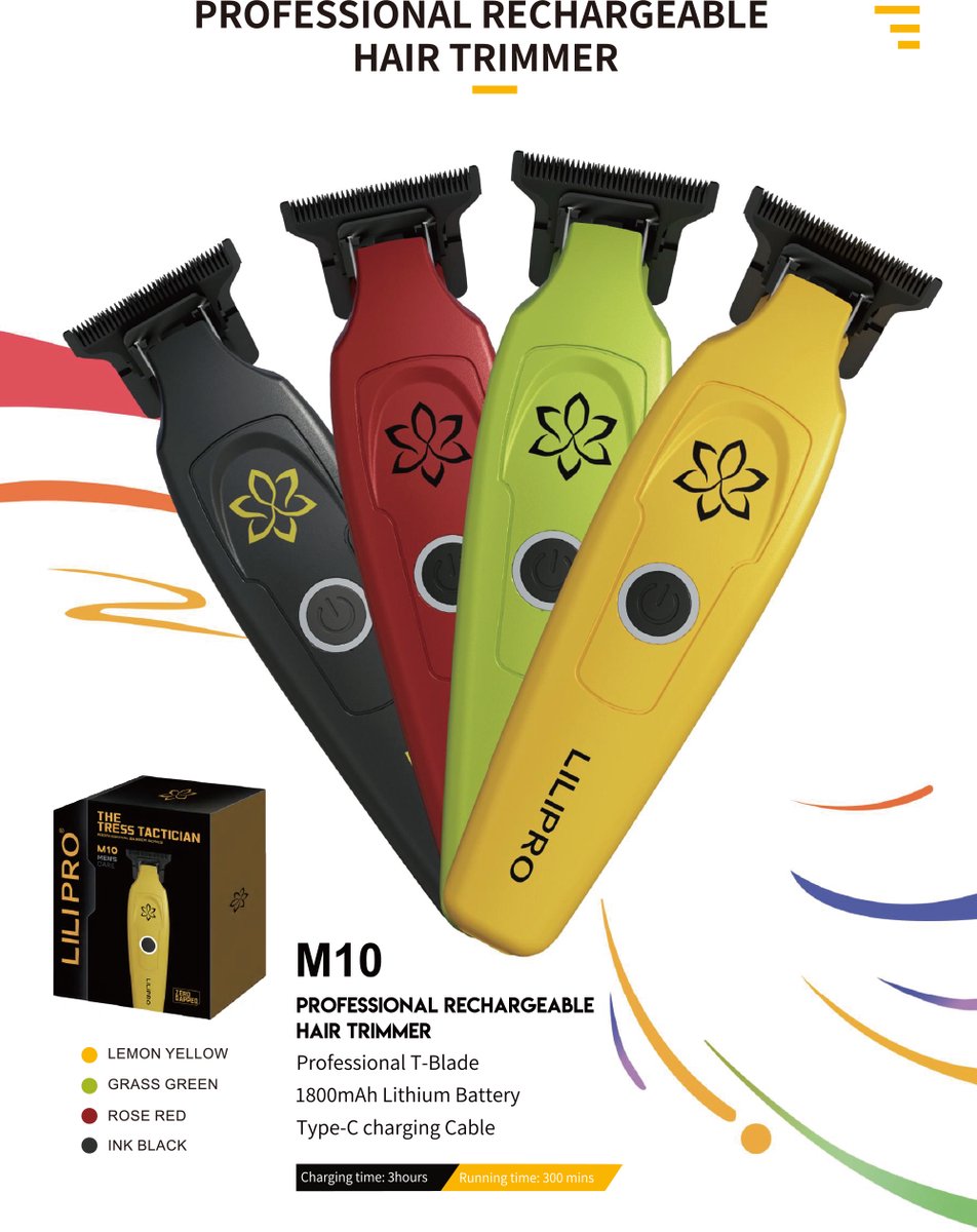 Zwarte Lilipro De Tress Tacticus M10 Baber Draadloze Oplaadbare Edgers Tondeuses Kapper Elektrische Zero Gapped Dlc T-Blade Trimmer baber kapper