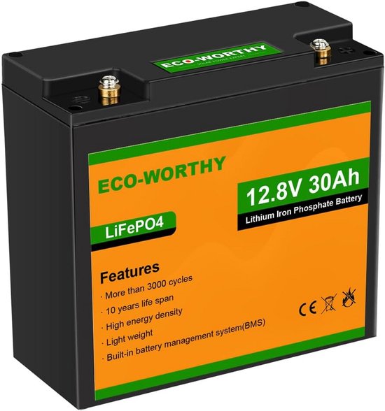 12V 30Ah LiFePO4 Accu met BMS - Krachtige Lithium Batterij voor Camper, Zonnepaneel, Boot en Camping