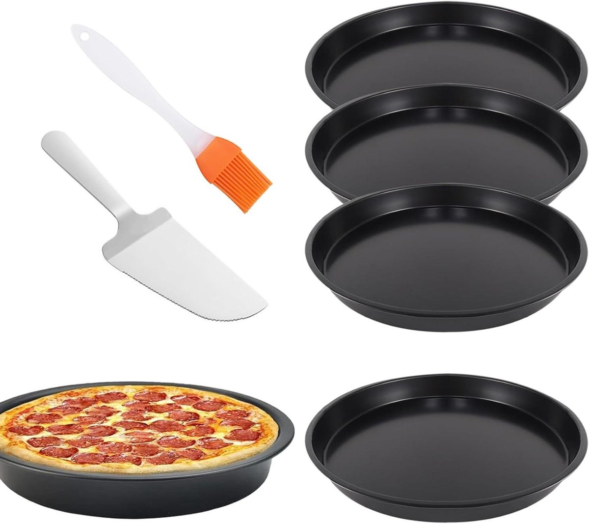 Allecta - Pizzabakplaat van Koolstofstaal - Rond - Antiaanbaklaag - Geschikt voor Pizza, Quiche en Taarten