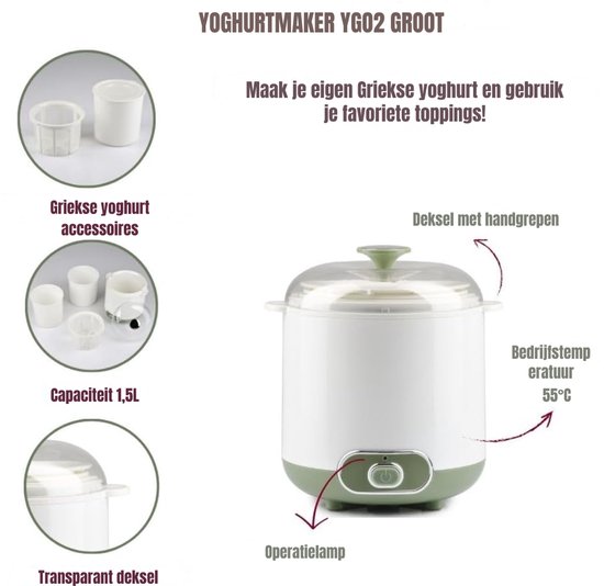 RVV® Yoghurtmaker - Yoghurtmakers - Wit - 19cm x 17cm x 22cm van Merkloos — afbeelding 2