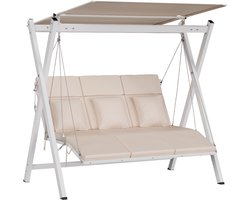 Blumfeldt FlexiSwing 3-persoons tuinschommel - Schommelstoel voor buiten met verstelbare rugleuning & luifel, 240 kg draagvermogen, weerbestendig stalen frame, dikke kussens voor comfort - voor Tuin voor Terras