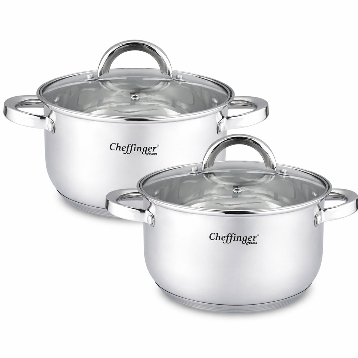 Cheffinger Kookpannen met Deksel - Set van 2 - RVS - Inductie - 20cm & 24cm
