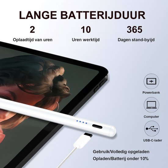 IfarNix Stylus Pen voor iPad & Android - Universele Active Stylus - USB-C Oplaadbaar - Voor Tablet & Smartphone van Merkloos — afbeelding 2
