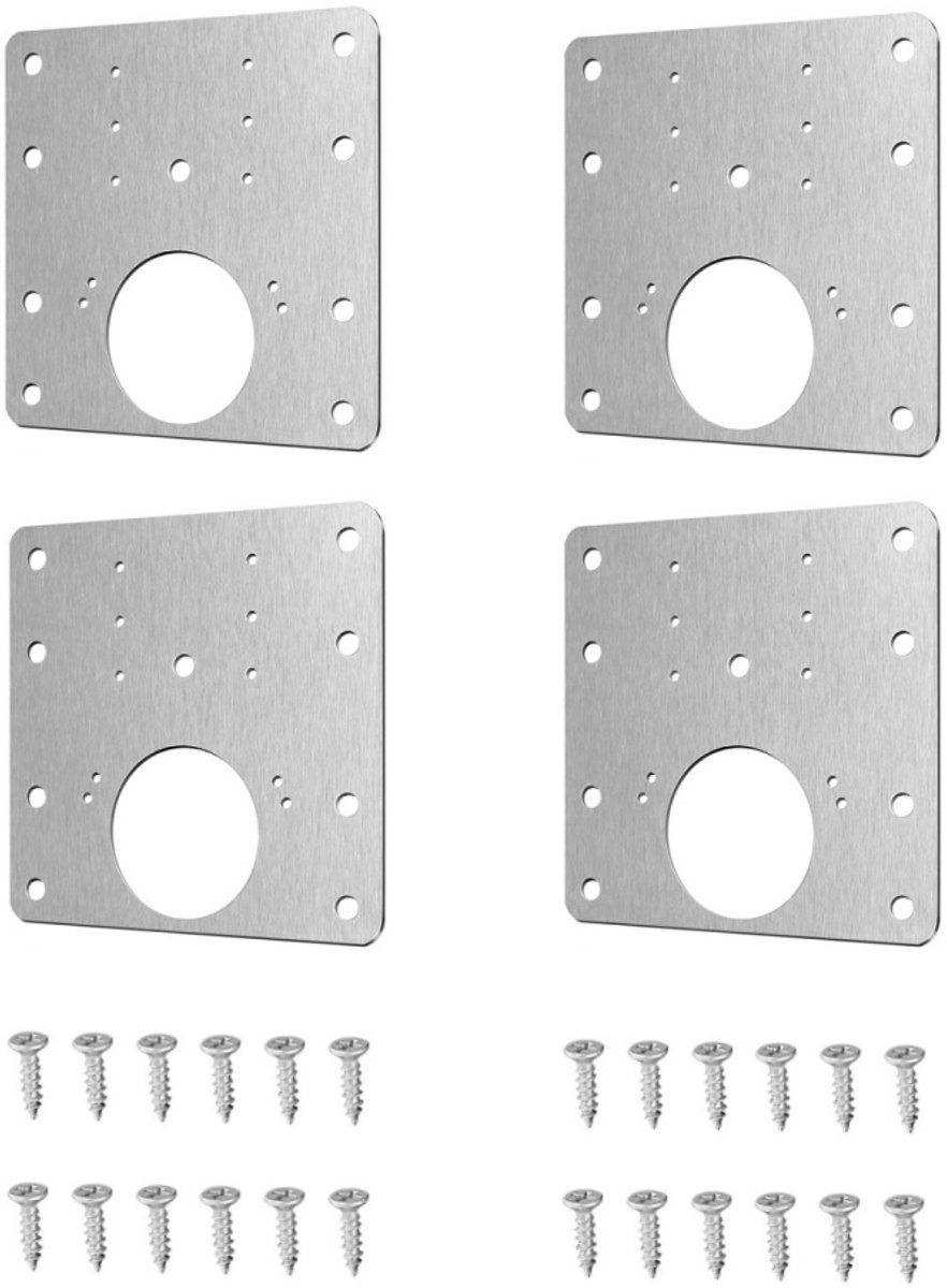 4 Stuks Scharnier Reparatie Plaat - Inclusief 24 Schroeven - Keukenkastje - Reparatieplaat - roestvrij staal - voor keukenkastjes, kastdeuren en meubels