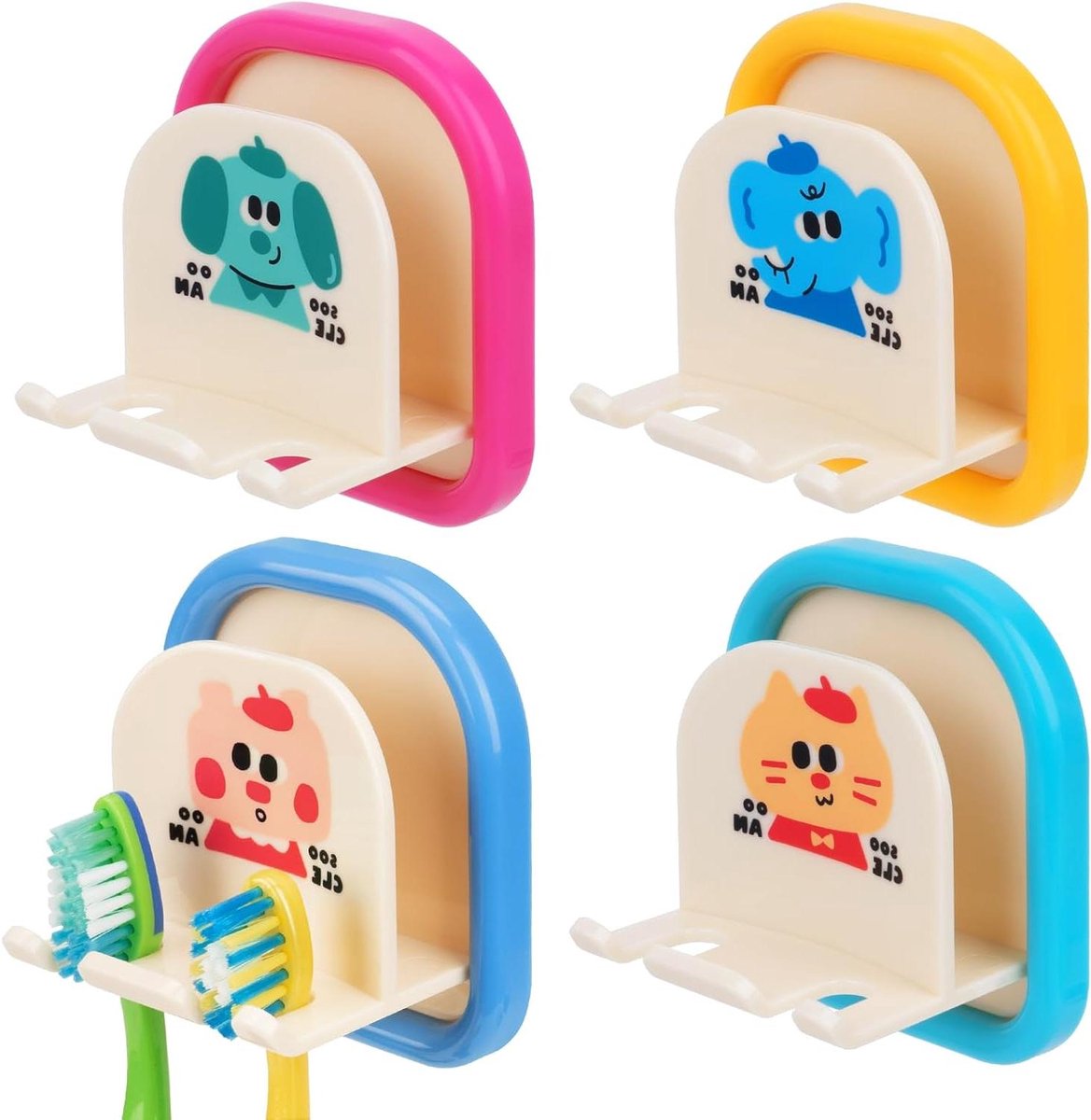 Allecta - Set van 4 tandenborstelhouders - muurmontage badkamer douche - kunststof houder - zelfklevend - tandenborstel organizer - Colgate - GUM - Brush Buddies Kids