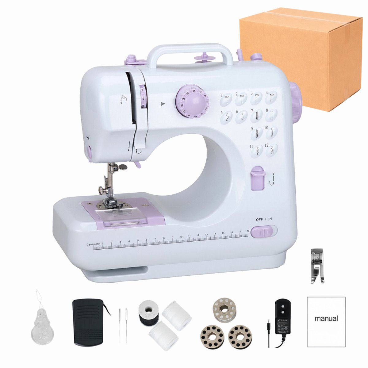 Creatorally Dubbeldraads Naaimachine - 12 steektypen - Sewing Machine Beginners Set - Mini Naaimachine - Electronische Naaimachine voor Beginners en Kinderen Set - Paars - Naaiset - Cadeau voor Meisjes - 27X12X26cm