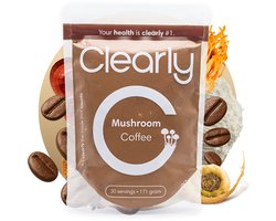 Clearly Paddenstoelen Koffie Decaf – Cafeïnevrije - Mushrooms met Colombiaanse koffie, Maca, Lion’s Mane, Chaga, Cordyceps, Reishi, Maitake, Rhodiola & L-theanine – 171 g (30 porties)