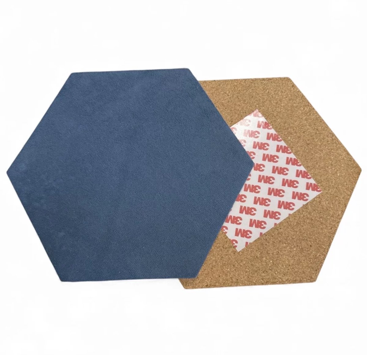Prikbord | Kurk | Zeshoekig | 20 x 20 | blauw | velours stof |