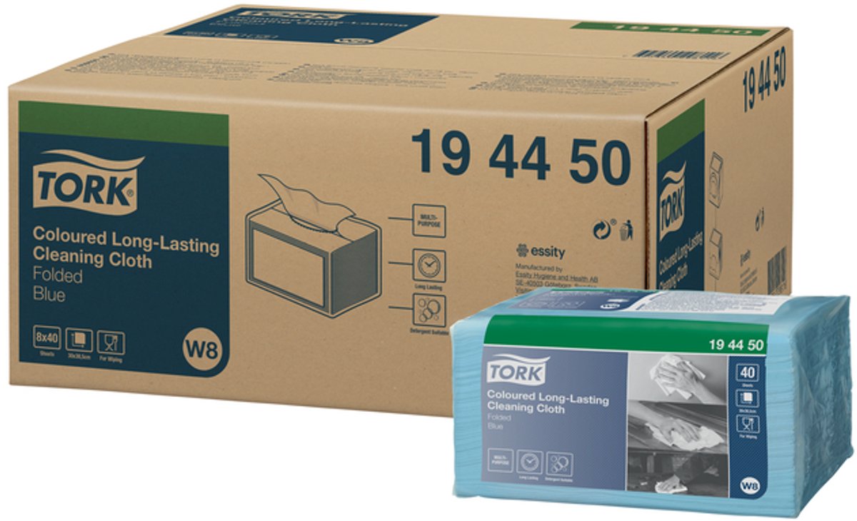 Tork Long Lasting Gevouwen Reinigingsdoek Blauw W8