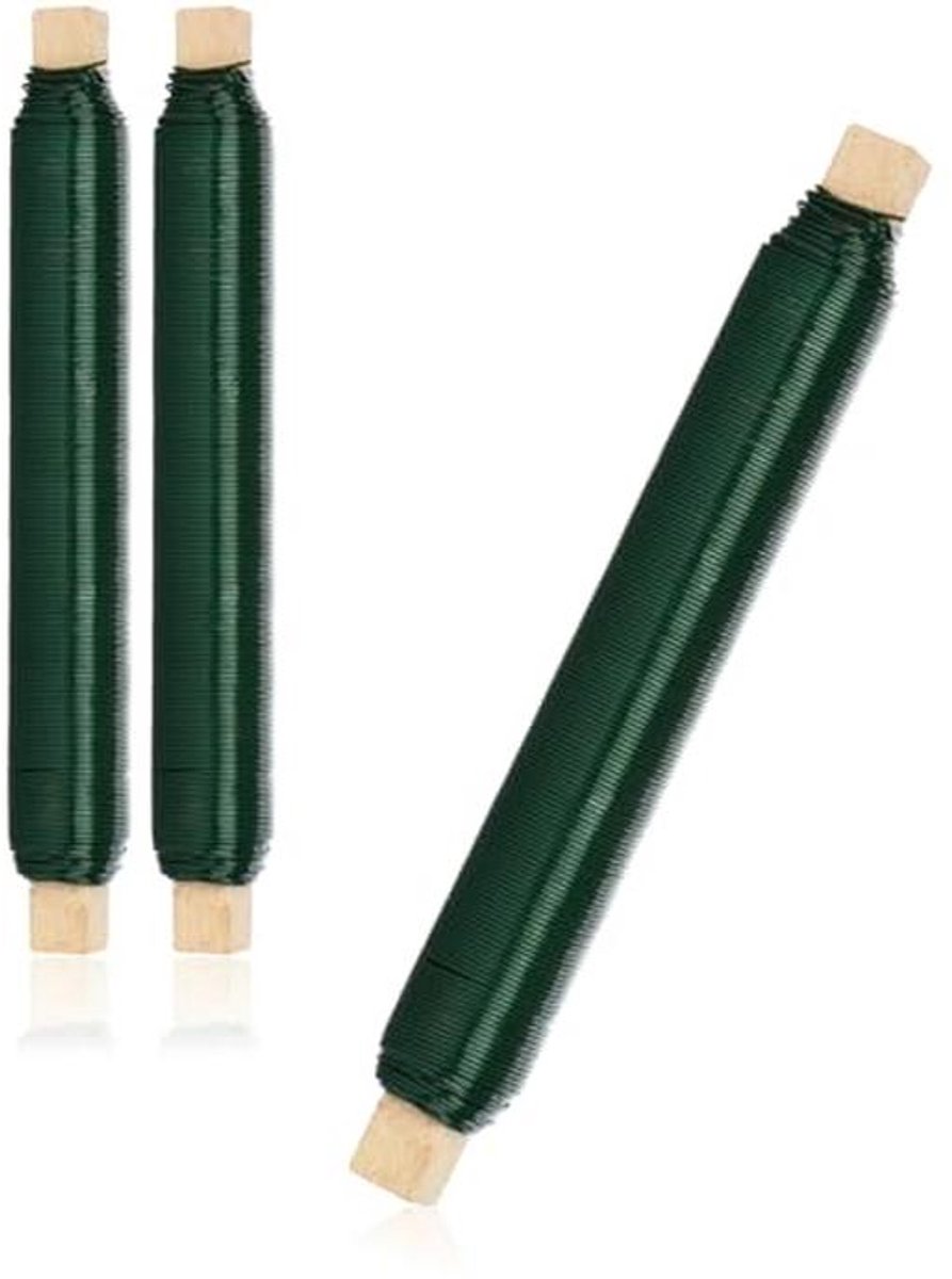 Bloemenwikkeldraadset - Groen Binddraad op Houten Spoel - 300g, 0,65mm