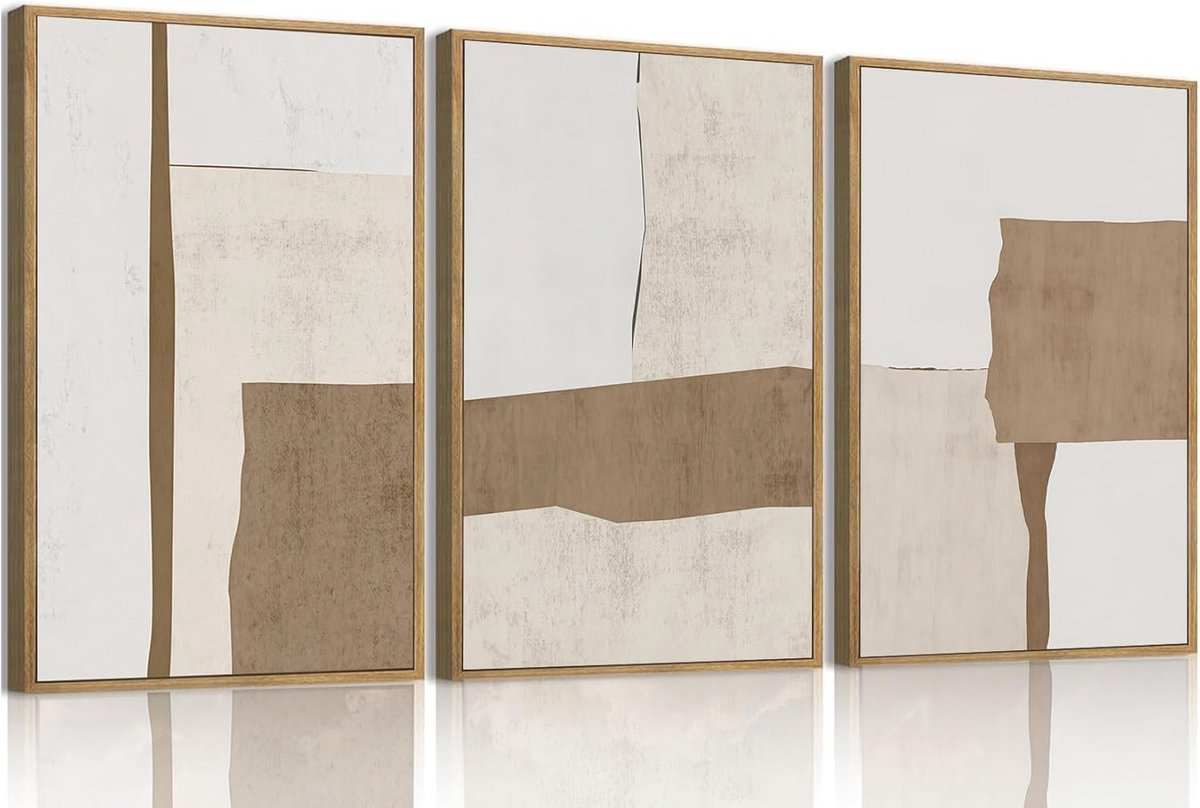 Ingelijste abstracte canvas muurkunst set van 3 - moderne wanddecoratie voor woonkamer, slaapkamer en kantoor