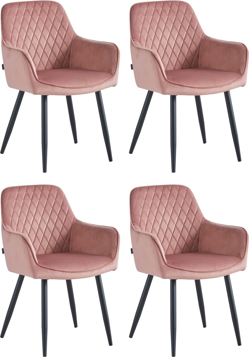 Colenis Beverly Eetkamerstoel - Set Van 4 - Roze -Velvet - Industrieel - Met armleuning Rose