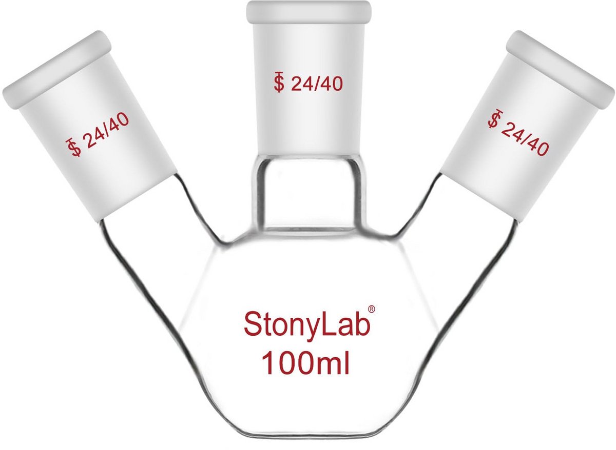 Driehals Platte Bodem Kolf Borosilicaatglas Laboratoriumglaswerk 100ml