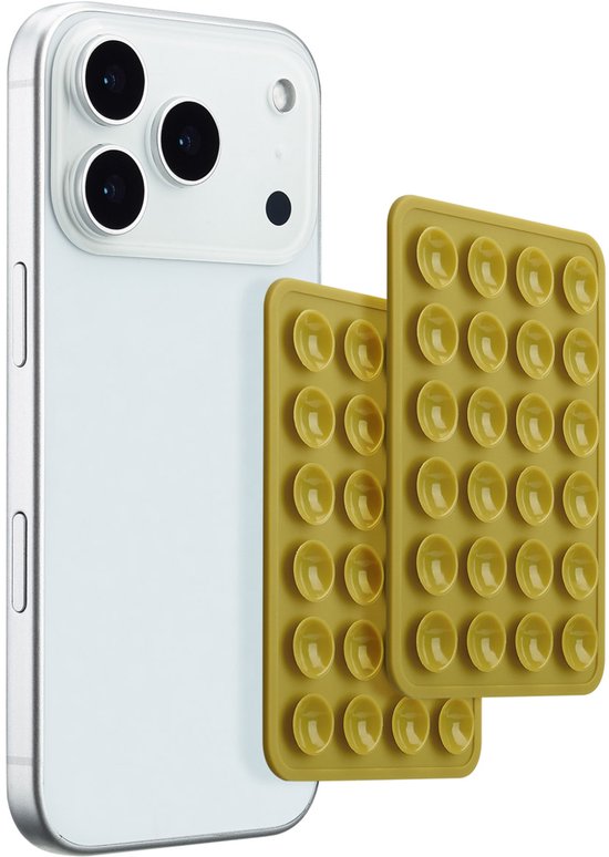 Deux plaques de ventouses jaunes à côté d'un smartphone blanc.