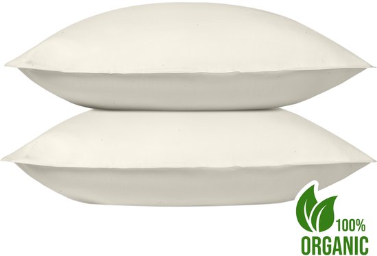 Ensemble Wocha Taies d'Oreiller (2 pièces) - 100% Coton Bio Satin (300TC) - 60x70 - Naturel