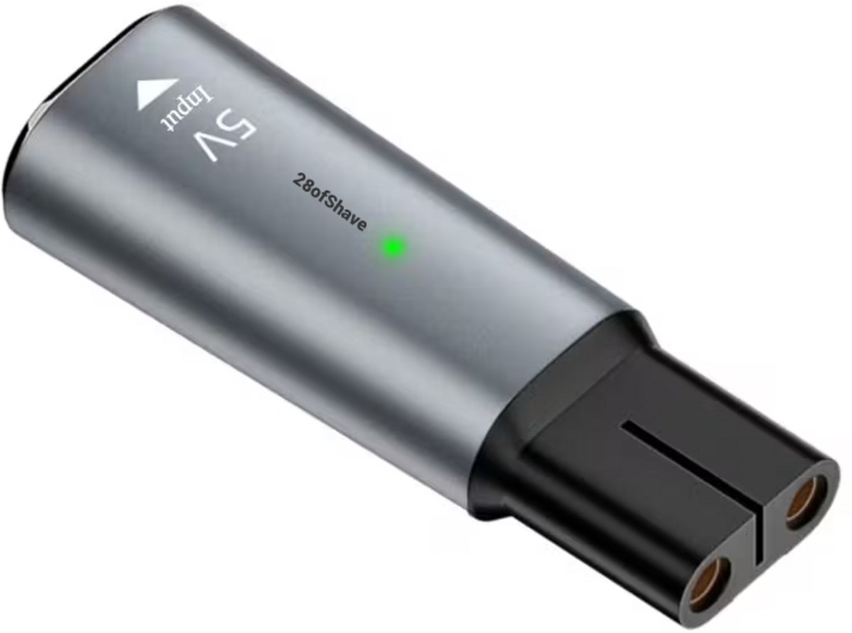 28ofShave USB-C naar 5V Adapter – Grijs – Compatibel met Philips OneBlade & OneBlade Pro (QP2520, QP2530, QP2620, QP2630, QP2724, QP2834) – Type-C PD Oplaadconnector voor Scheerapparaten & Trimmers