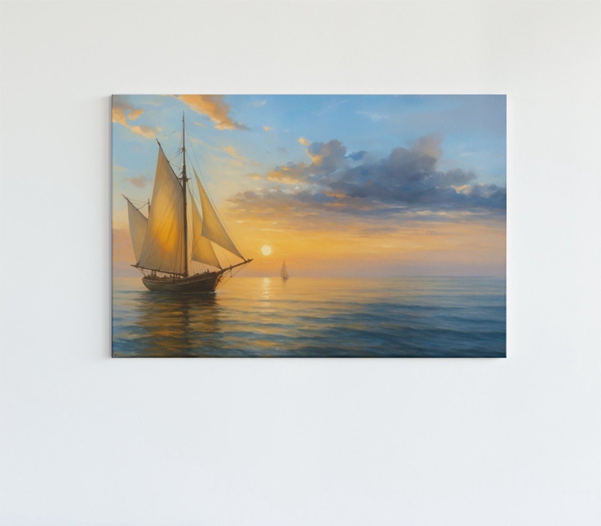 Trendex Global Canvas Schilderij - Zeilschip op Zee - Kunt - Wanddecoratie - Slaapkamer - Woonkamer - 120x80 cm Bruin