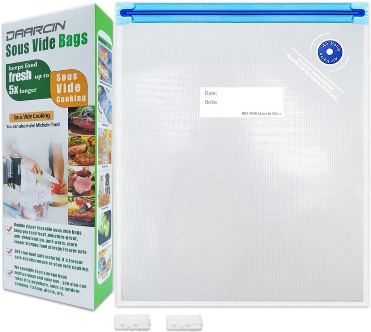 15 Herbruikbare Sous Vide Zakken 26x34cm - BPA Vrij - Houd Voedsel Langer Vers