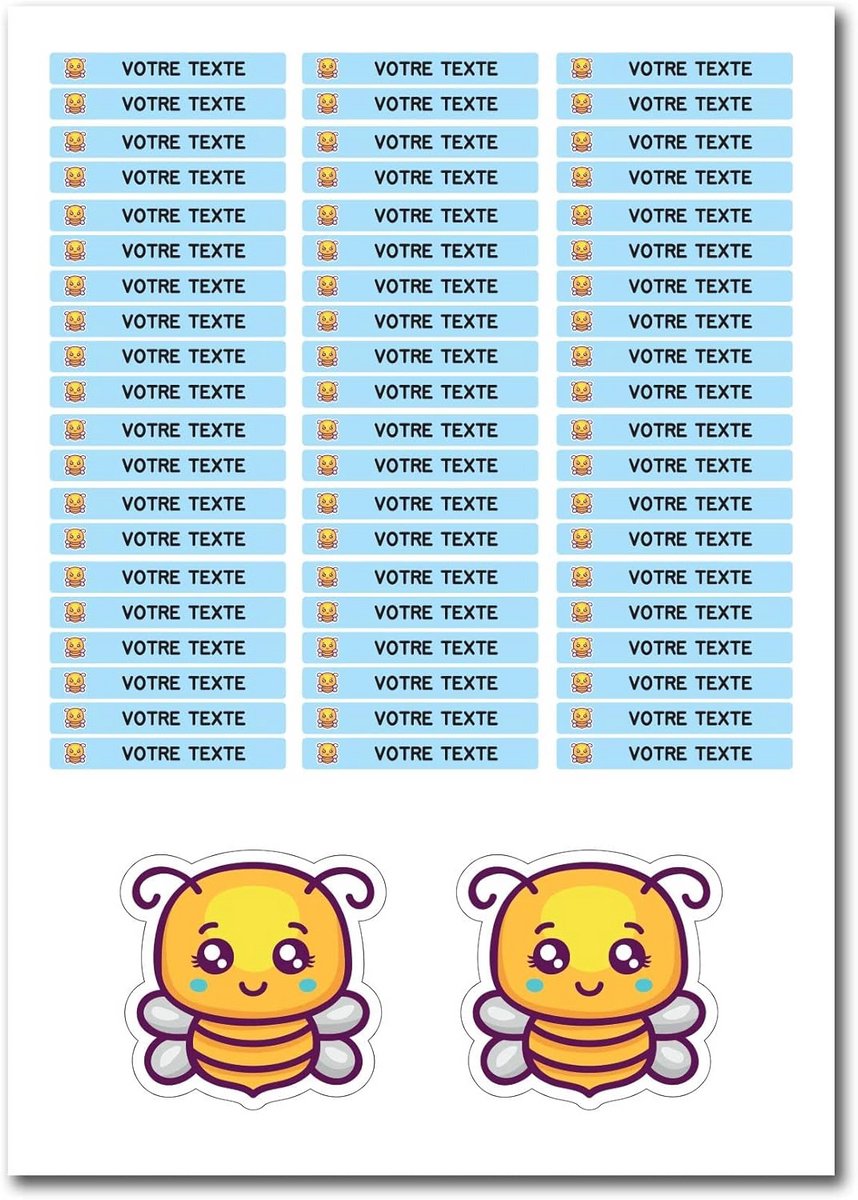 60 Gepersonaliseerde Zelfklevende Naamstickers Kinderen voor Documenten Blauw