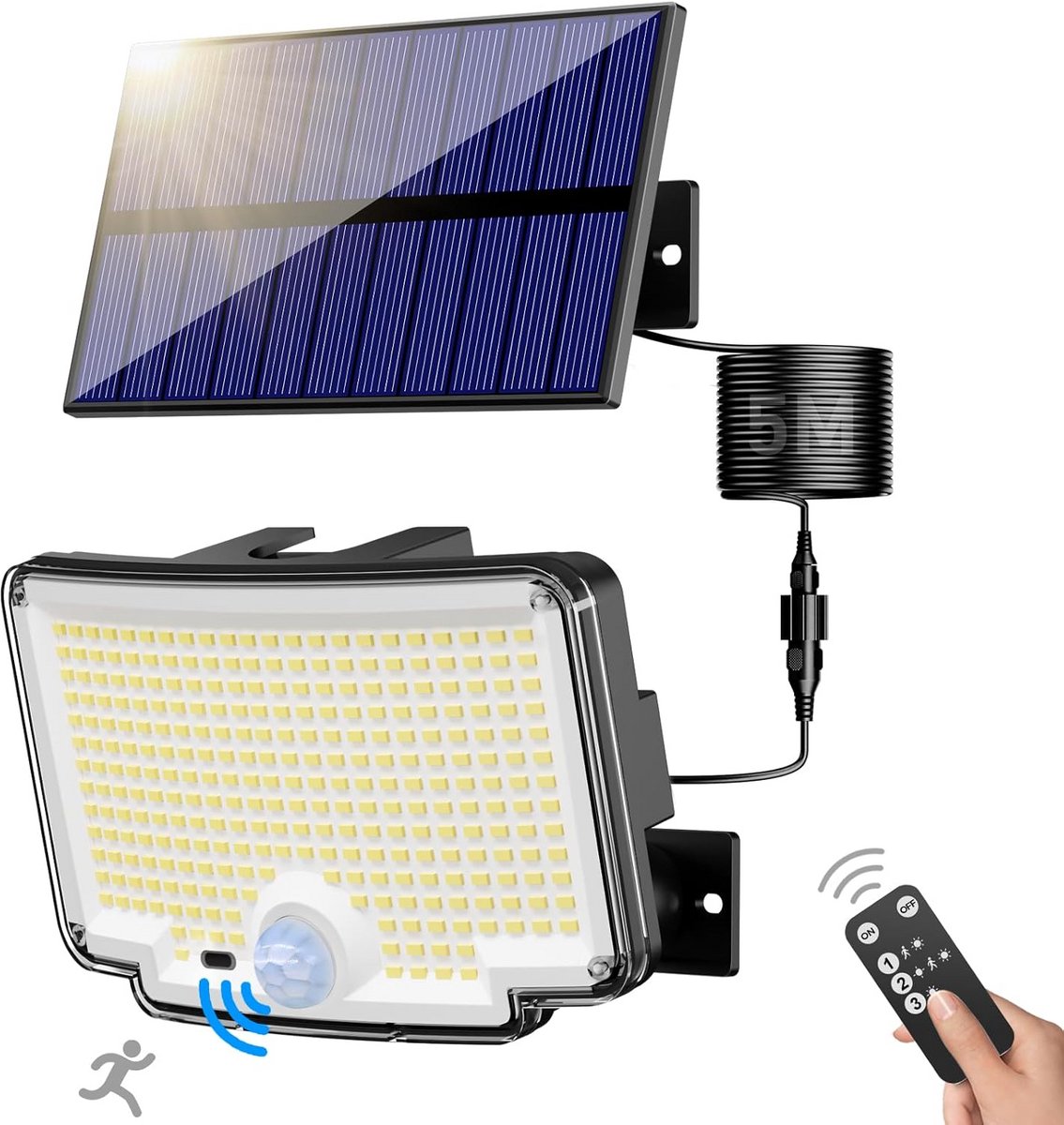 Heldere LED buitenlamp op zonne-energie met bewegingssensor en afstandsbediening