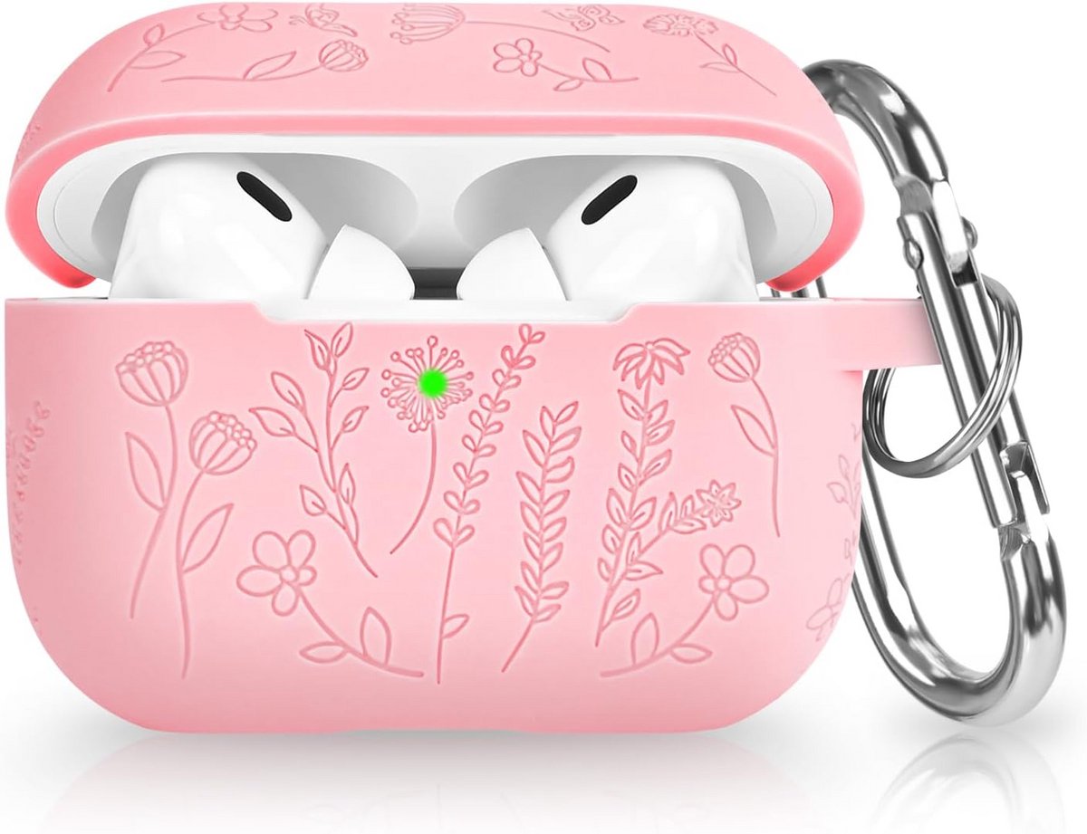 Beschermhoes met Karabijnhaak voor Airpods Pro 2 - Zacht Siliconen met Bloemdessin
