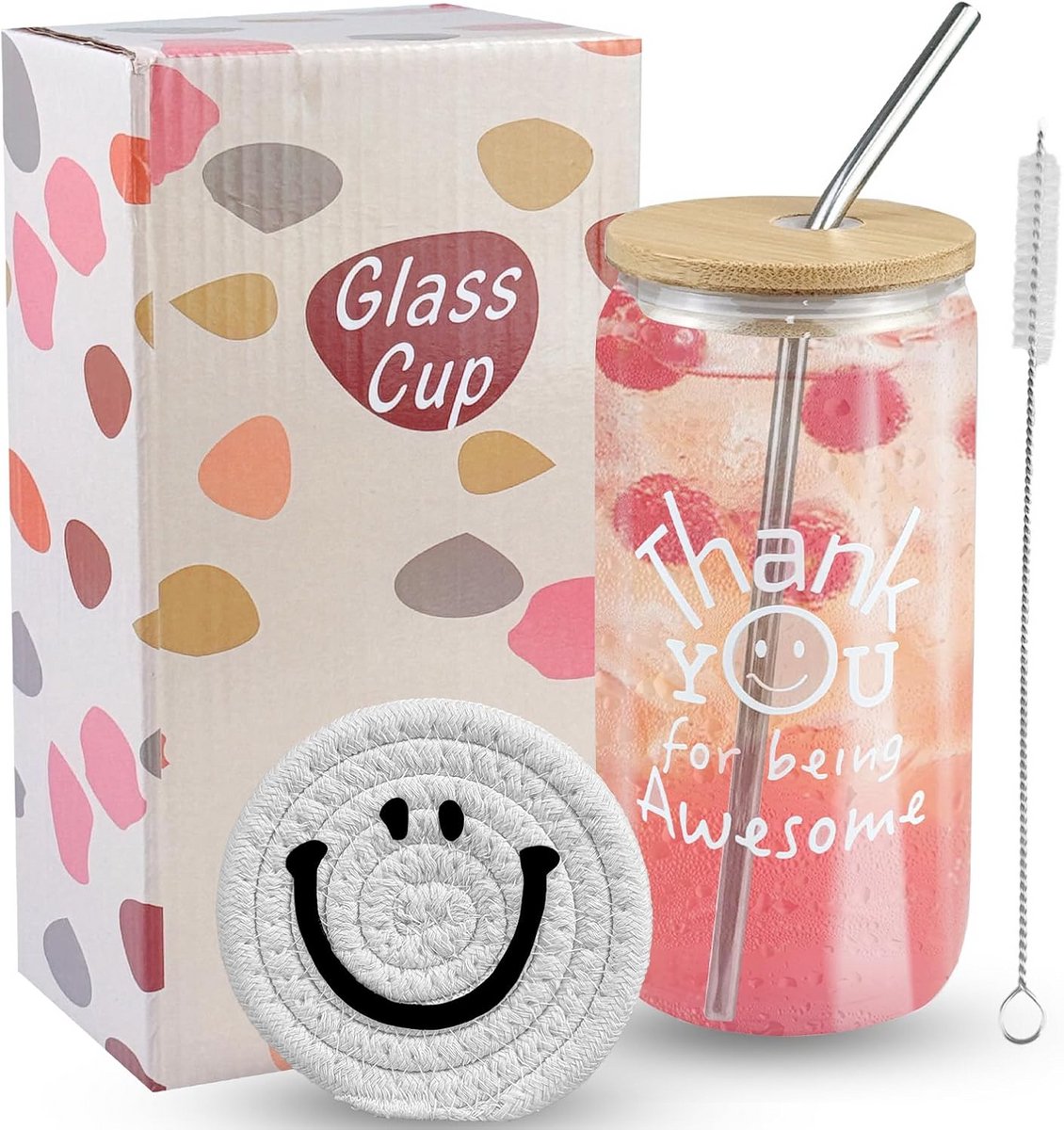 Glazen Set met Deksel en Rietje voor Dranken, 500 ml