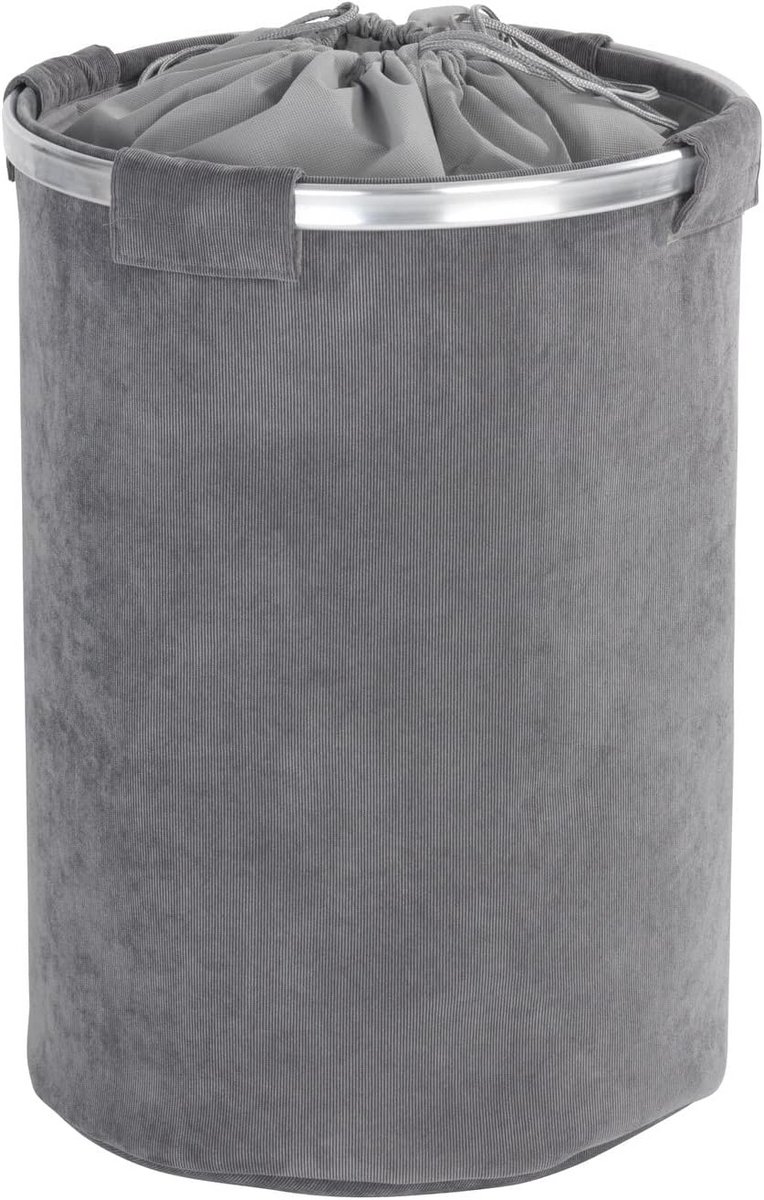 Grijze wasmand met deksel en aluminium frame, 68L