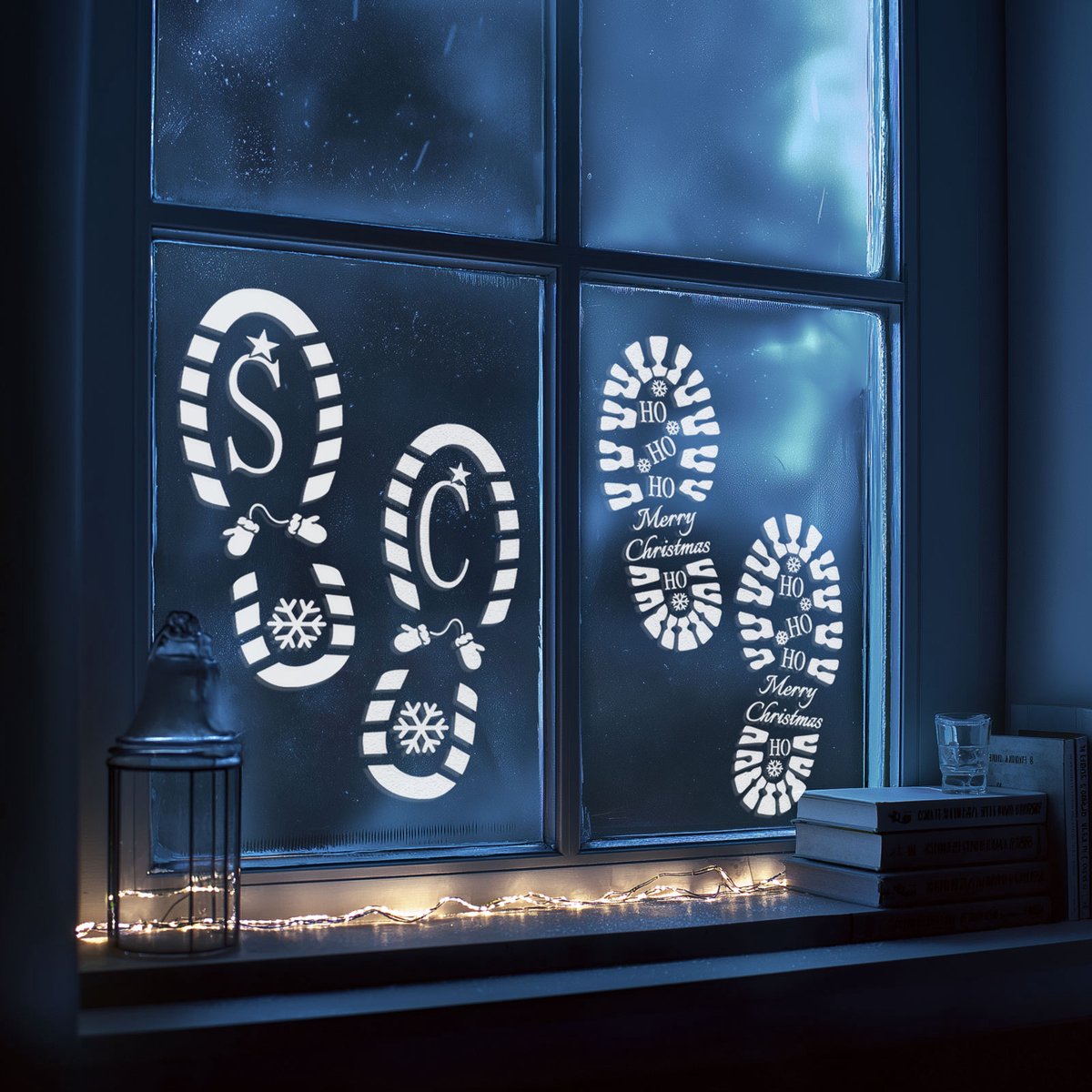 Kerst voetstappen sjabloonset – Kunststof stencil 30,5 x 14 cm – Voor kerstman en elf voetafdrukken decoratie - 4 stuks / verpakking 1 Stuks [59741]