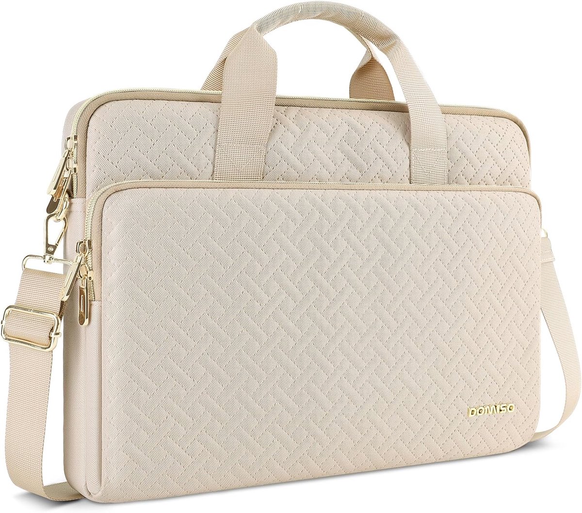 Laptophoes 17 inch Beige – Waterafstotend & Schokbestendig – Met Schouderband & Accessoirevak – Slanke Laptop Sleeve – Unisex – Voor Werk & School