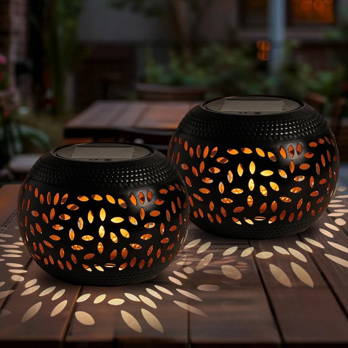 Set van 2 Zonnepanel Tafellampen – Waterdicht LED Licht voor Buiten & Binnen – Decoratief Zwarte Lantaarns