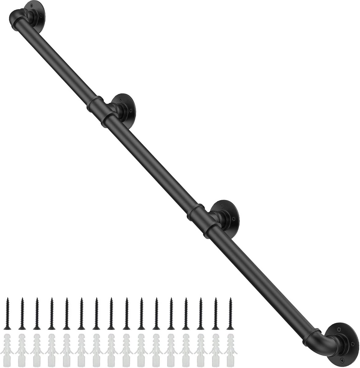 Industriële Trap Leuning Antislip Pijp Zwart Wandmontage Set voor Binnen en Buiten