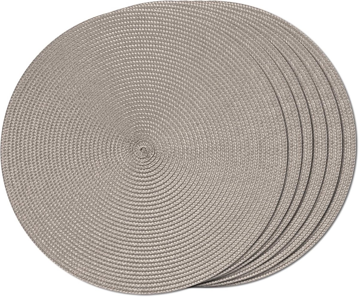 6 Ronde Gevlochten Placemats Taupe - Hittebestendig & Antislip Tafelmatten 38cm
