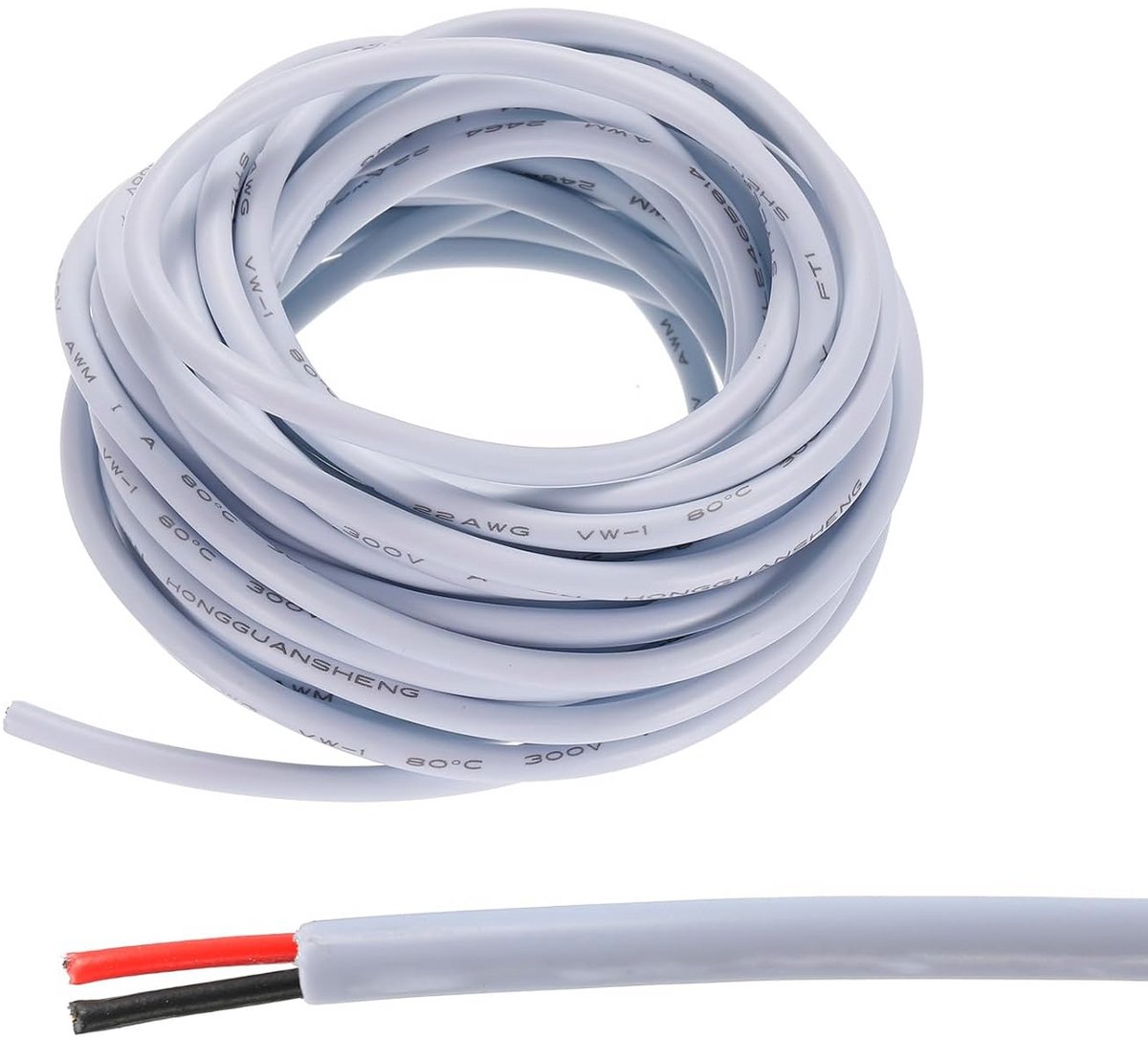 2-aderige 22 AWG Elektrische Draad 5 Meter Wit - Vertind Koper voor LED Verlichting en Lage Spanning Toepassingen