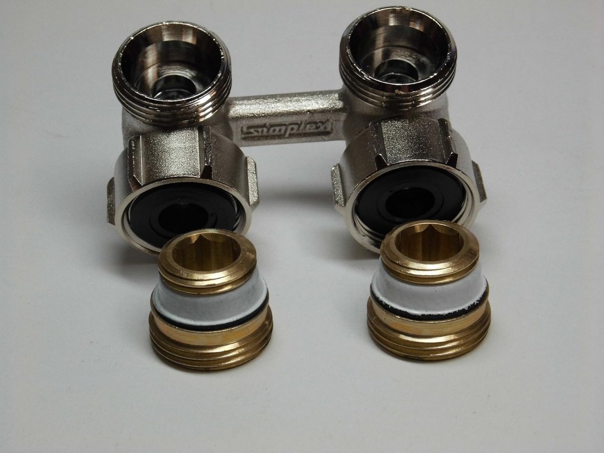 Tweekops Radiatorkoppelstuk met Afsluiters 50mm Hartafstand - Voorverwarming