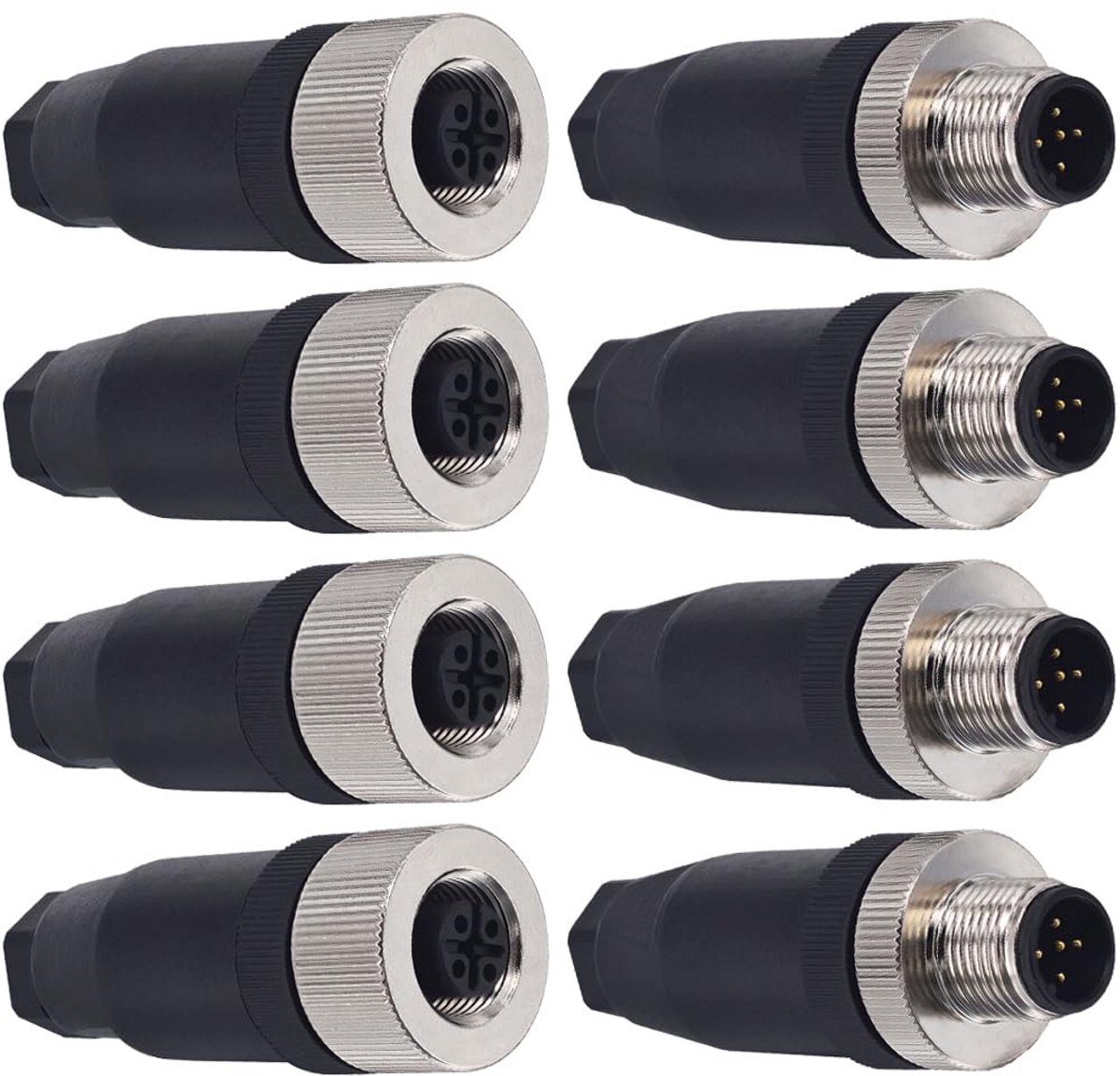 8x M12 5-pins Paneelconnector IP67 Waterdicht - Mannelijk & Vrouwelijk Industrieel Recht Stompe Connector