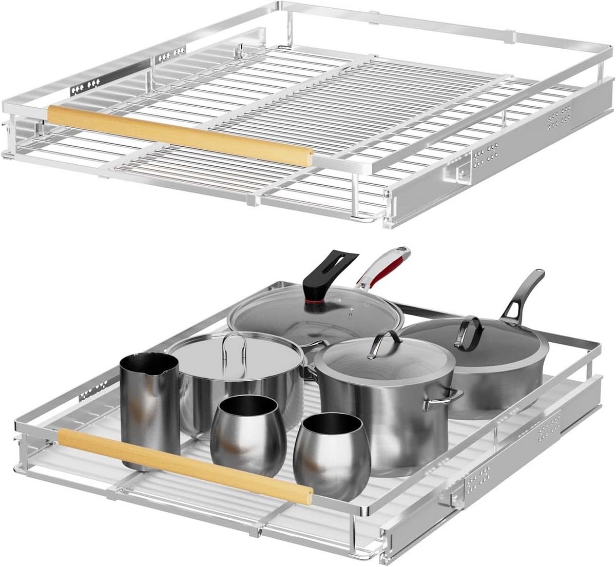 Uittrekbare Kastlade Organizer - Verstelbare RVS Legplank voor Keuken en Voorraadkast
