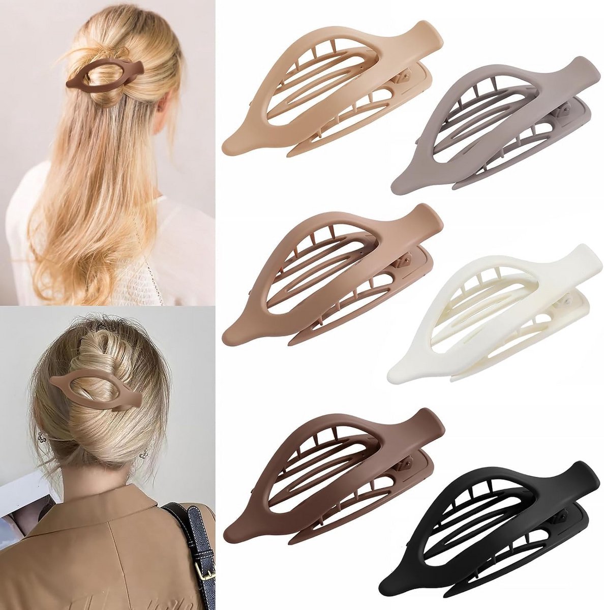 6x Haarspeldjes Set voor Vrouwen - Platte Grote Klauwclips met Sterke Antislip Grip
