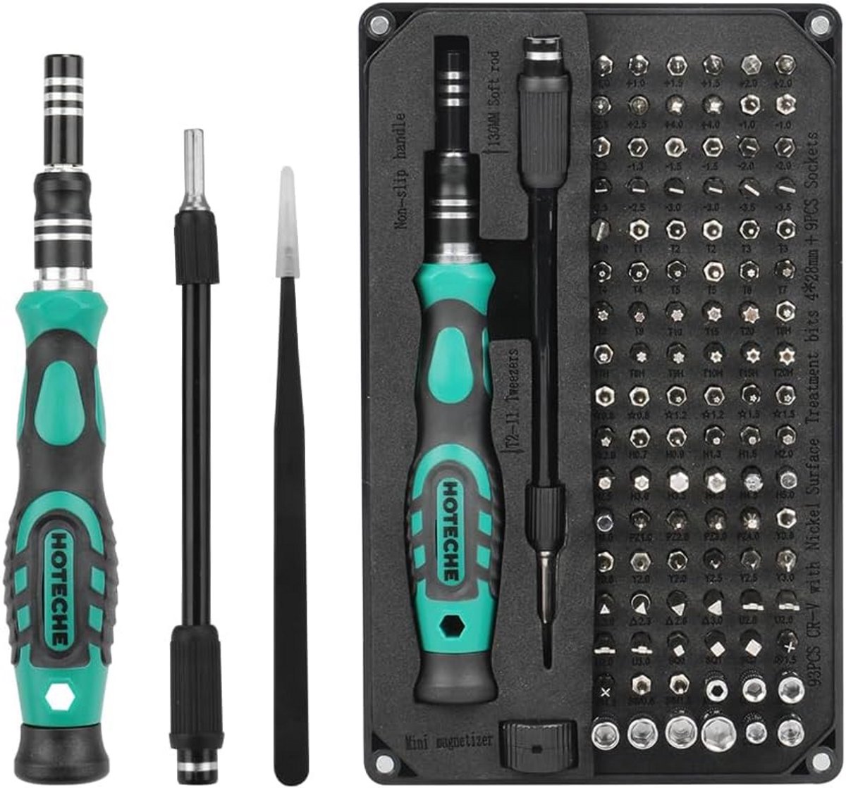 106-delige precisie gereedschapsset voor fijnmechanica met CRV bits en magnetische verlengstukken