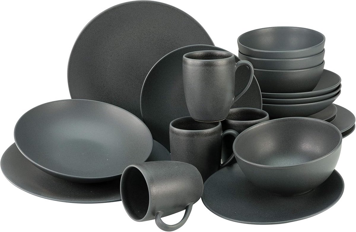 Stoneware Servies Set 20 Delig Combinatie - SofTouch ZijdeMat Afwerking