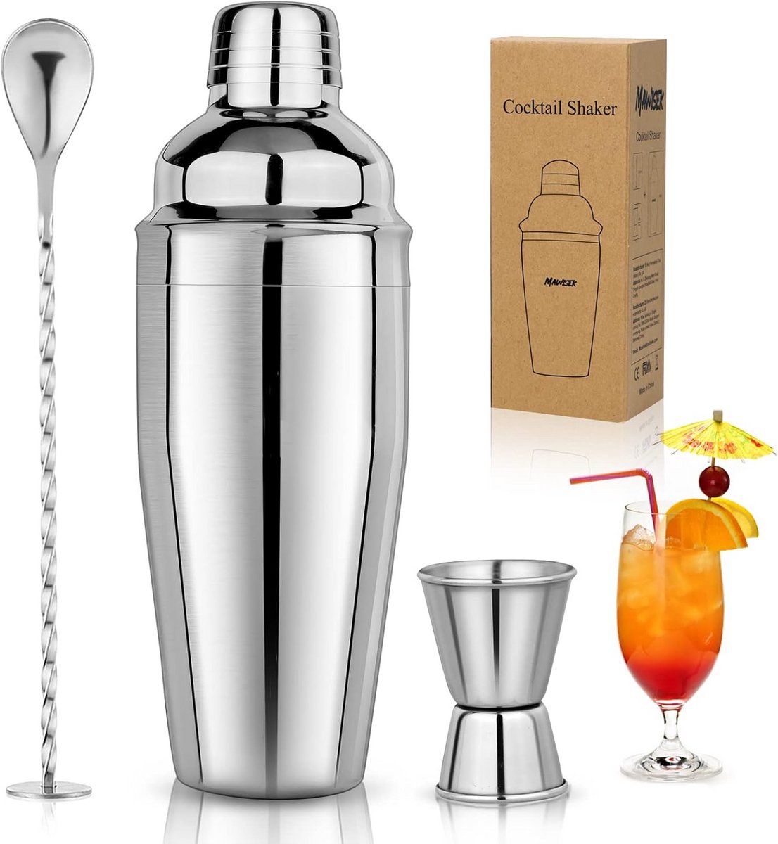 Professionele Cocktail Shaker Set RVS met Maatbeker en Lepel voor Mixdrankjes