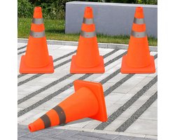 Pionnen 45 cm oranje - Reflecterende strips en opbergzakje - Set van 4 - Verkeerskegel / Wegkegel