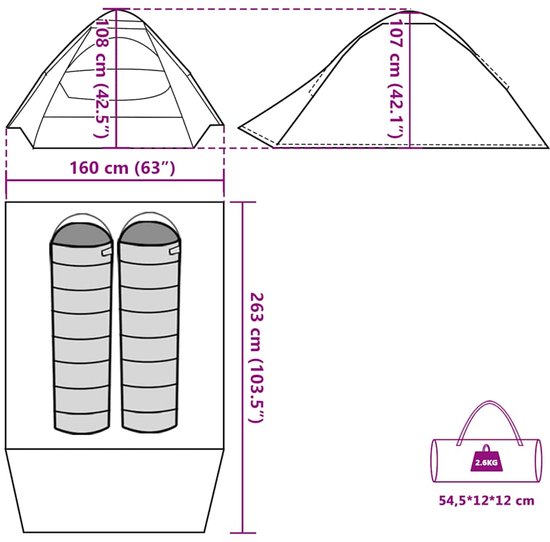 vidaXL Koepeltent - 2-persoons - Waterdicht - Blauw Kampeertent - Koepeltent - Tent - Buitenleven - Camping van Vidaxl — afbeelding 5