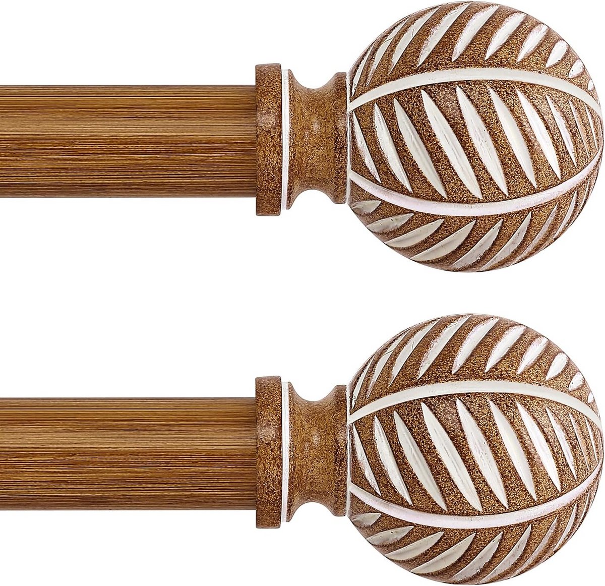 2 stuks Verstelbare Gordijnroedeset Houtlook 121-213 cm
