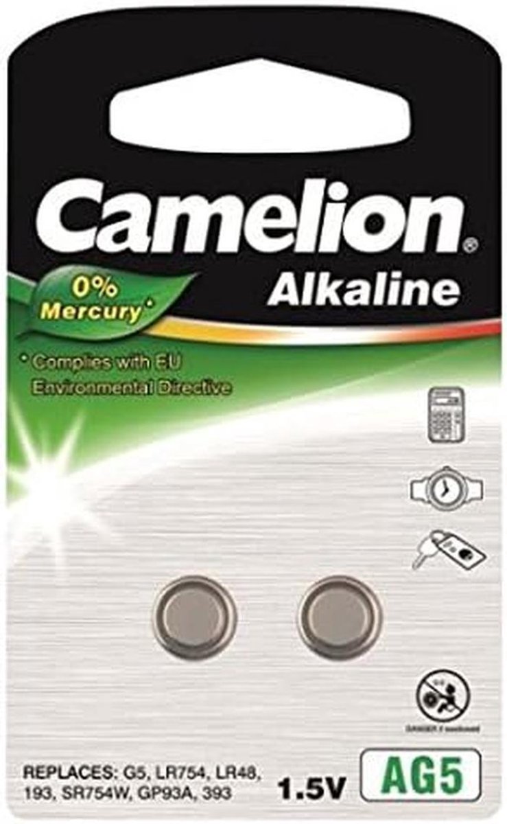 Alkaline Horlogebatterijen AG5 / LR754 / 393 - 2 Stuks in Blister