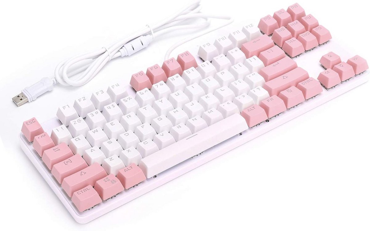 Mechanisch Gaming Toetsenbord Compact 87 Tasten RGB LED Regenboog Verlichting USB Bedraad