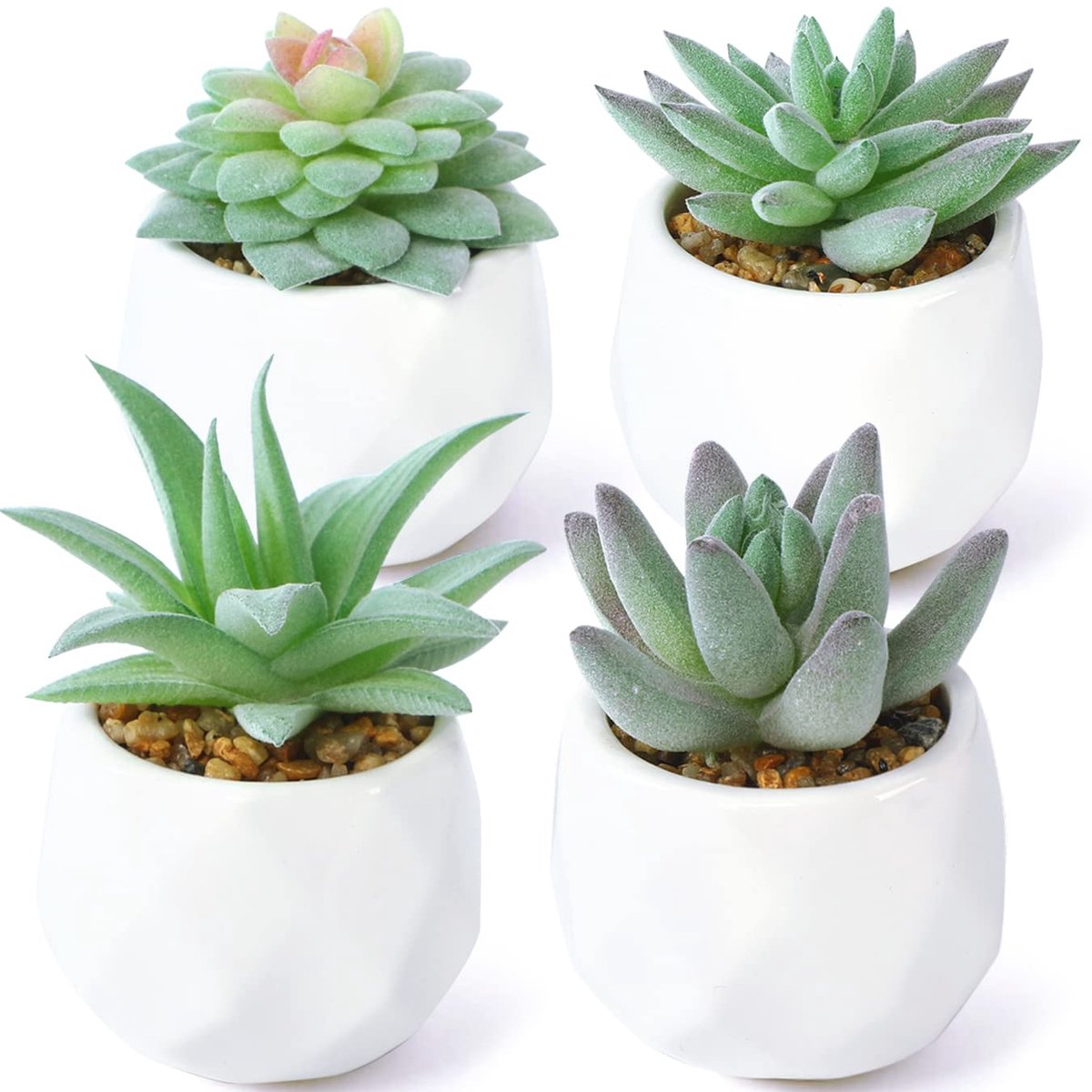 Unyqoos Set van Vier Kleine Kunstplanten in Keramische Pot voor Diverse Ruimtes, groente, 10 cm , 4 stuks