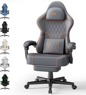 Soontrans-Grijs-Gaming Stoel-met Inklapbare Voetensteun-Gamestoel Verstelbaar Rugleuning-Ergonomische Gaming Chair als Bureaustoel-Uitgerust Met Hoofdsteun en Lendensteun-PU-Leer-Computerstoel Gaming-Voor Volwassenen en Jongeren