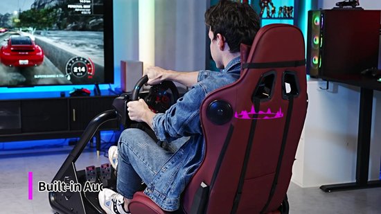 GTPLAYER - Simulator Cockpit - Met Luidsprekers en Stuurwiel Steun - Bourgondisch